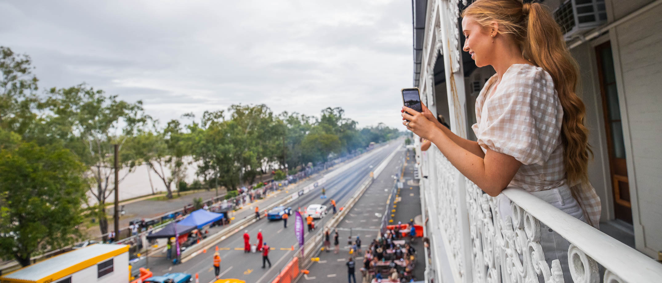 Watching Street Drag strip at Rockynats from the Heritage Hotel