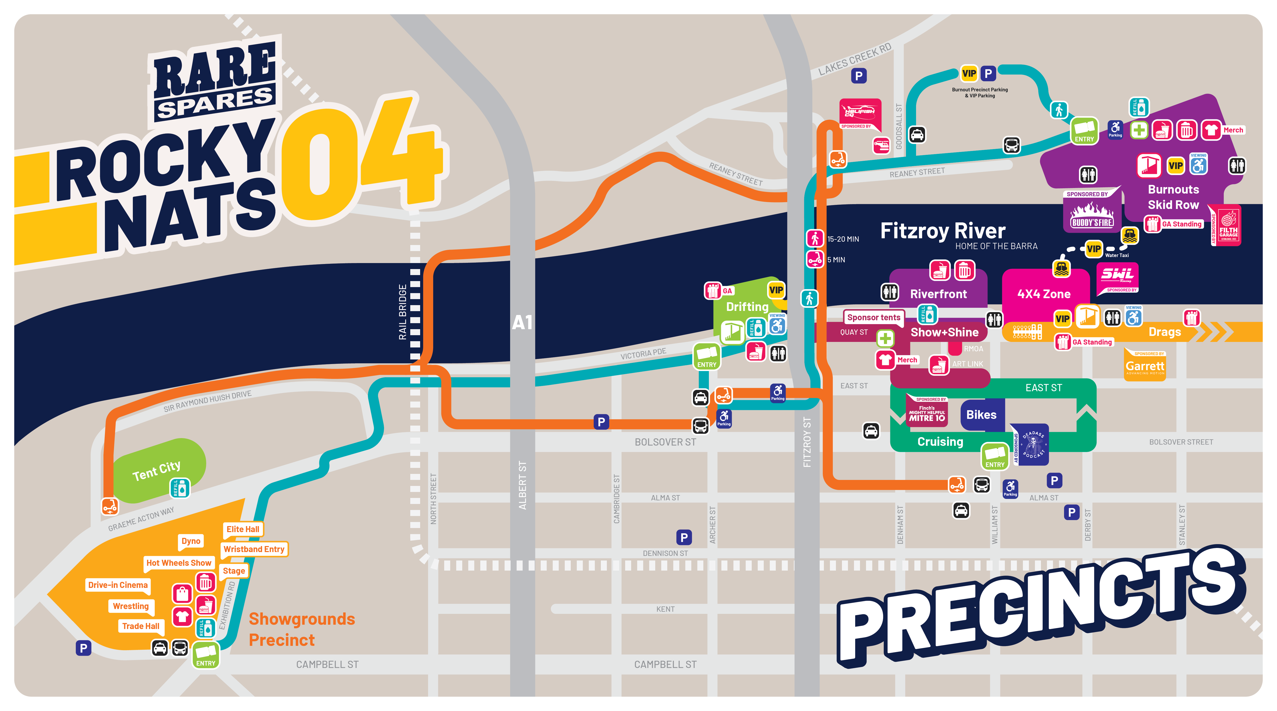 Rockynats 2023 Map - All Precincts - Saturday and Sunday