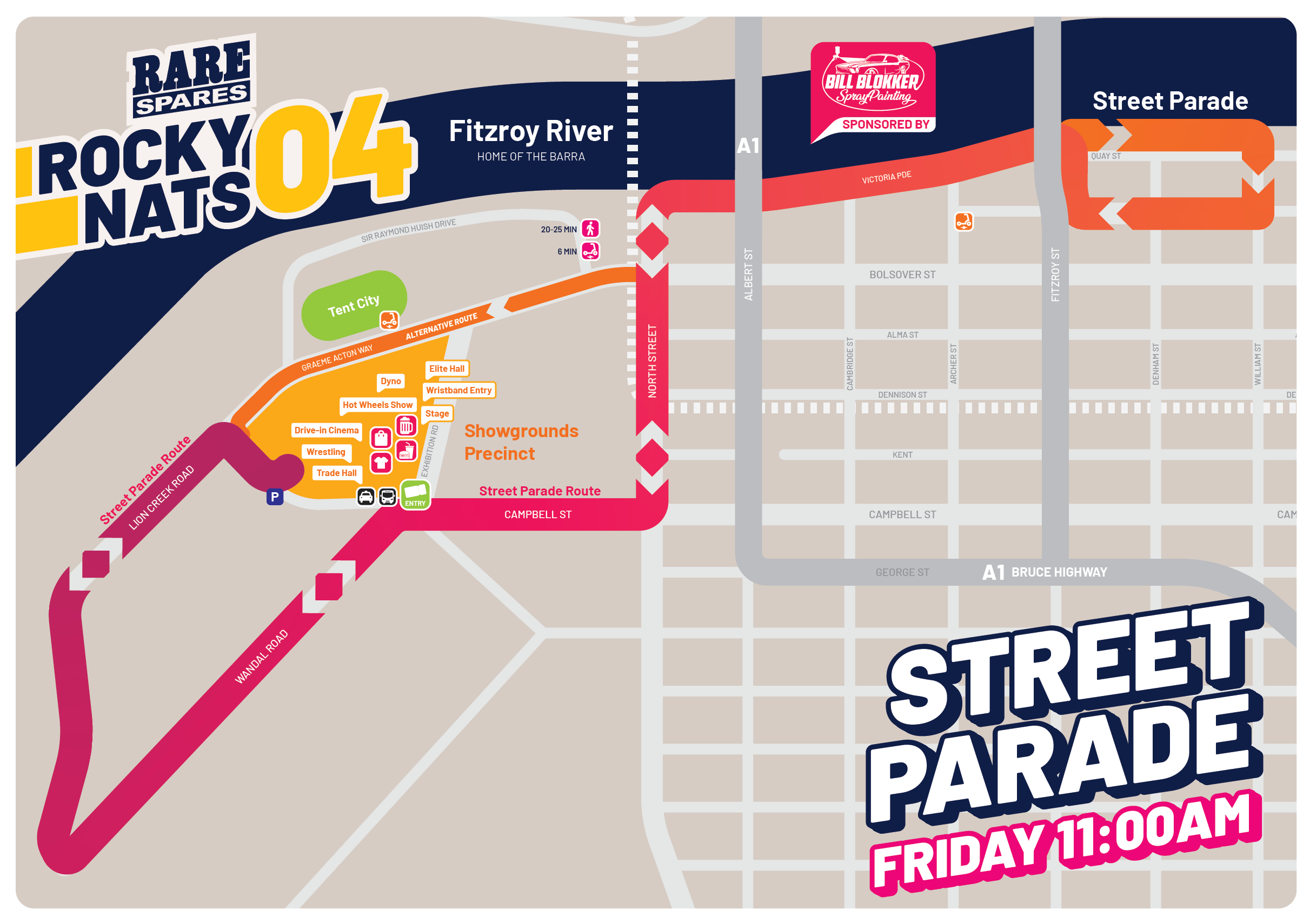 Rockynats 2024 Map - Street Parade Map - Friday only